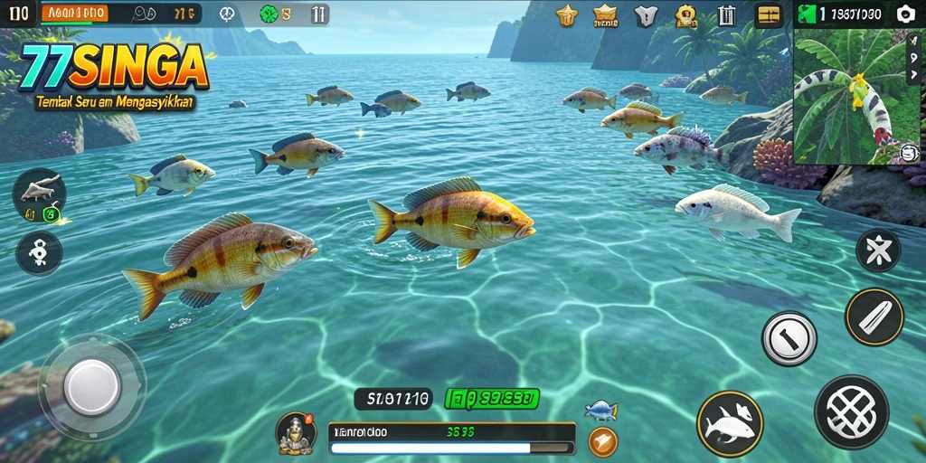Tampilan gameplay seru Tembak Ikan di 77SINGA.