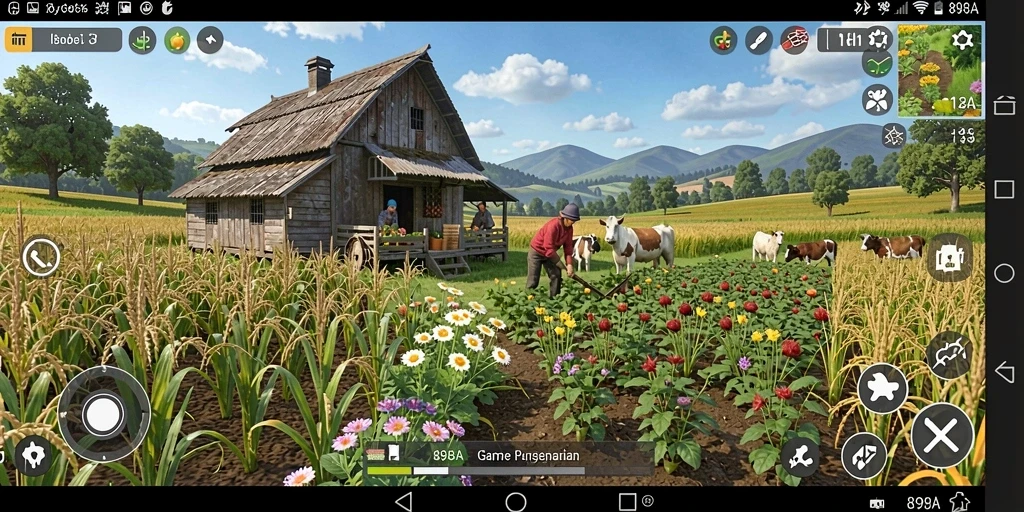 Tampilan gameplay 898A yang menakjubkan dengan pertanian yang subur.