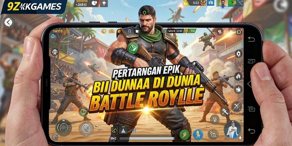Gameplay mendebarkan dalam 9ZKGAMES dengan aksi Battle Royale.