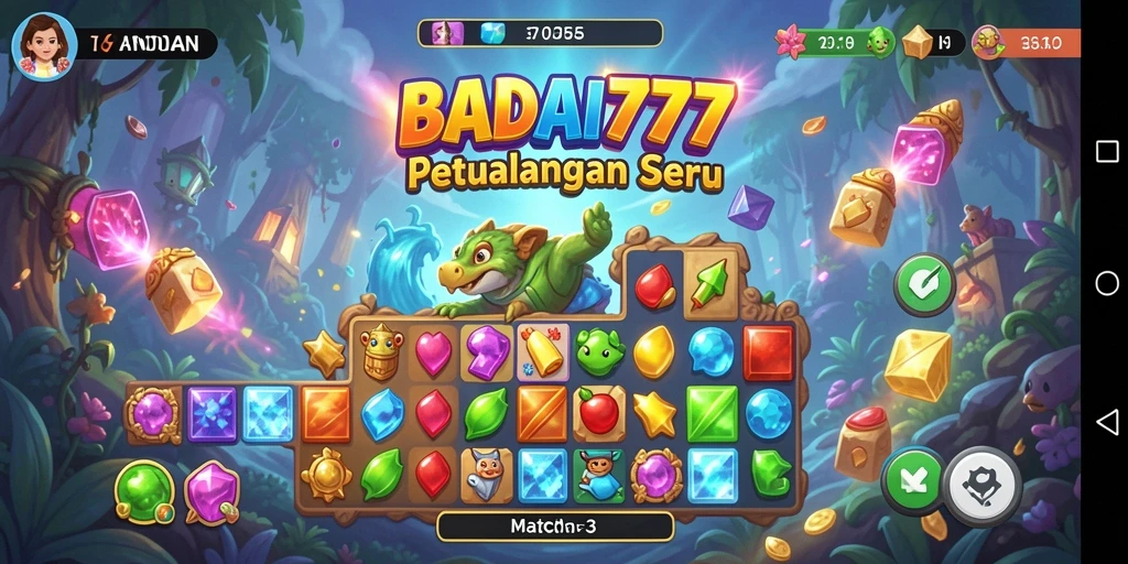 Screenshot gameplay BADAI777 menampilkan tantangan warna-warni.