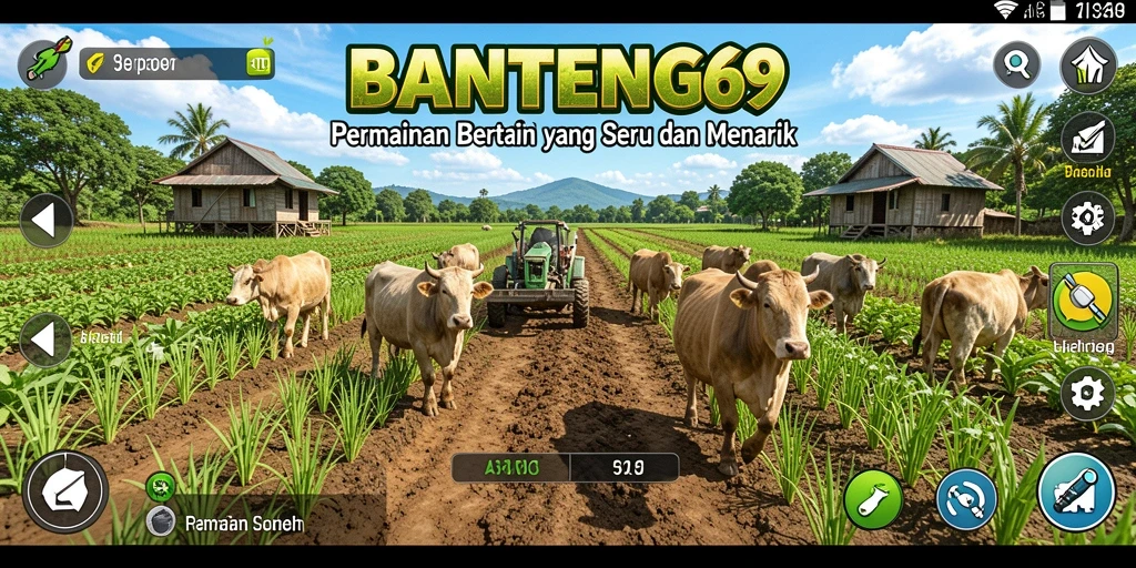 Tampilan gameplay BANTENG69 dengan berbagai aktivitas bertani.