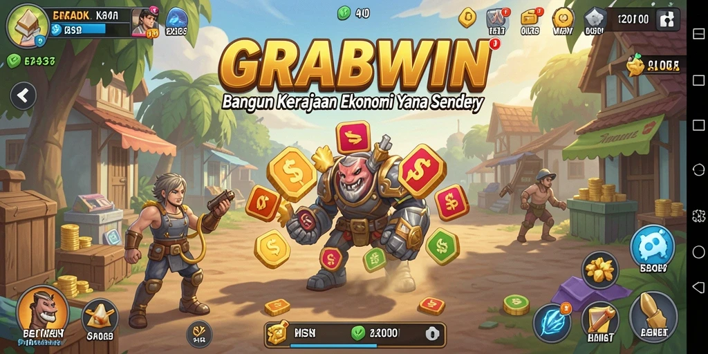 Screenshot gameplay GRABWIN menampilkan keseruan membangun bisnis.