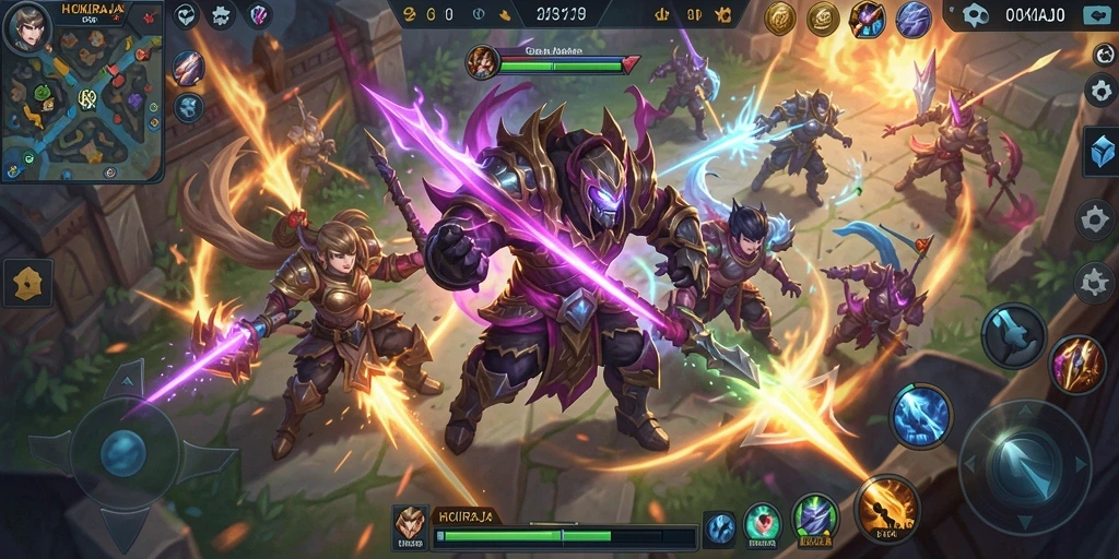 Screenshot HOKIRAJA menampilkan pertarungan seru dan strategi tim.