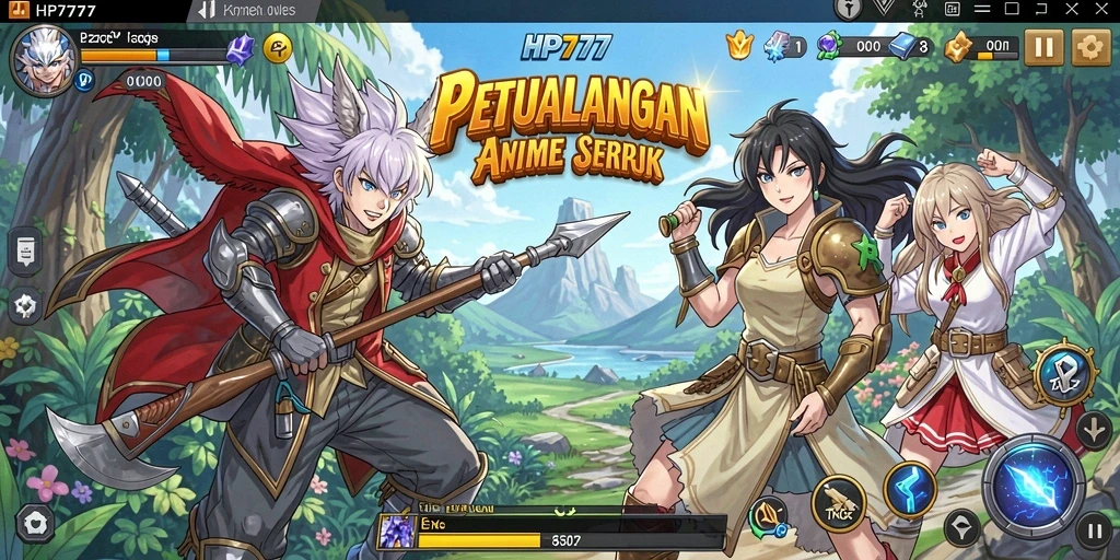Screenshot gameplay HP777 menampilkan karakter anime dalam aksi yang menegangkan.