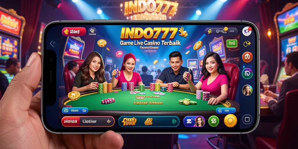 Screenshot gameplay Live Casino menunjukkan dealer profesional dan permainan yang menarik.