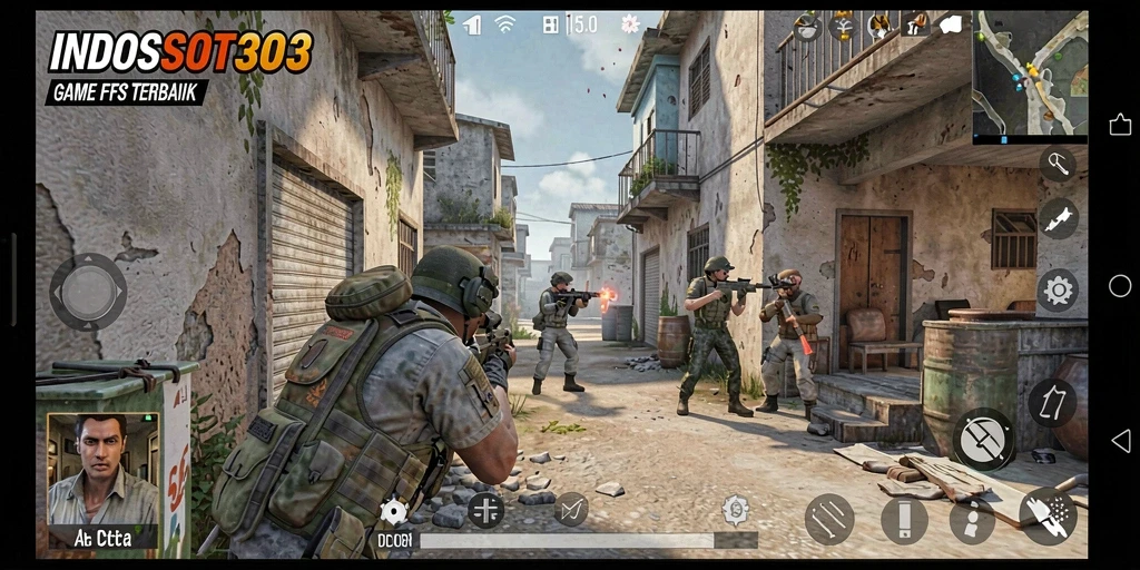 Screenshot gameplay <strong>INDOSLOT303</strong> menampilkan aksi tembak-menembak yang mendebarkan.