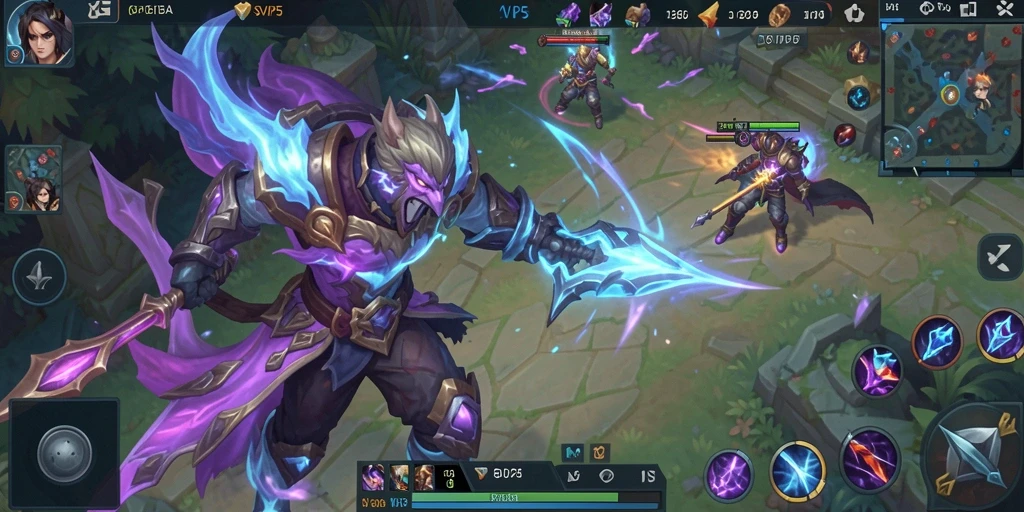 Tampilan gameplay seru dalam SVIP5 dengan aksi pertempuran MOBA.
