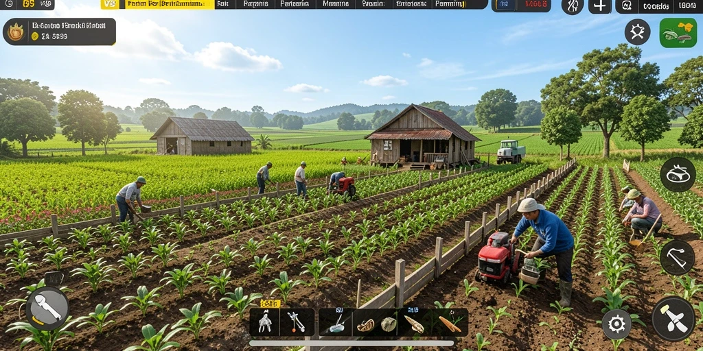 Tampilan gameplay V89 yang menawan dan penuh warna dalam bercocok tanam.