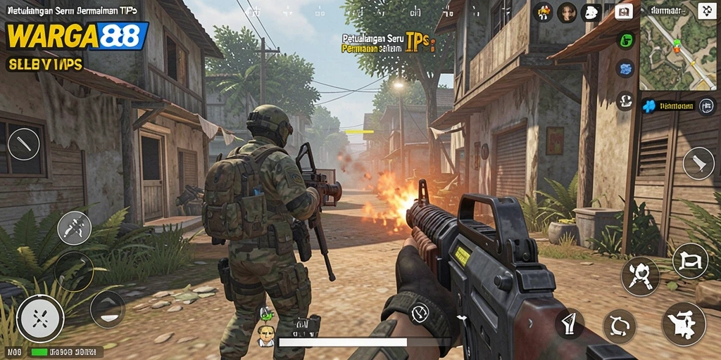 Screenshot gameplay WARGA88 yang menunjukkan aksi pertempuran intens.